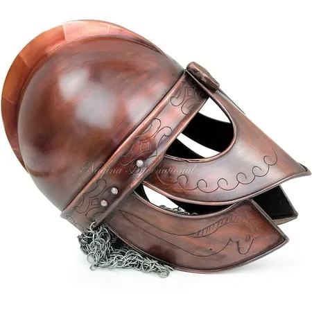 Viking Chainmail Shipwrecked Finish Medieval Templar Crusader Knight Armor Helmet | Greek Roman Spartan Armour Headpiece | Wearable Free-Size for Adult Halloween Costumes (Antique Copper)