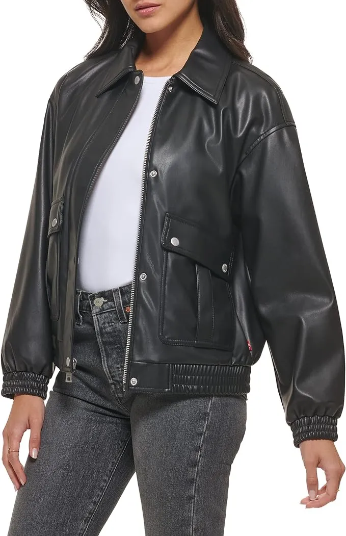 Levi's Women's Faux Leather Lightweight Dad Bomber Jacket