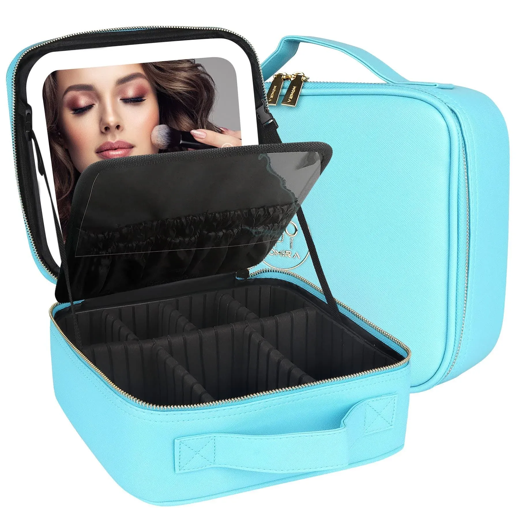 MOMIRA Makeup Bag with Mirror and Light Travel Makeup Train Case Cosmetic Bag Organizer Portable Artist Storage Bag with Adjusta