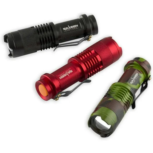 ULTRAFIRE 3 Pack Mini Flashlights Focus Adjustable SK68 Single Mode Tactical LED Flashlight, Ultra Bright 300 Lumens Torch