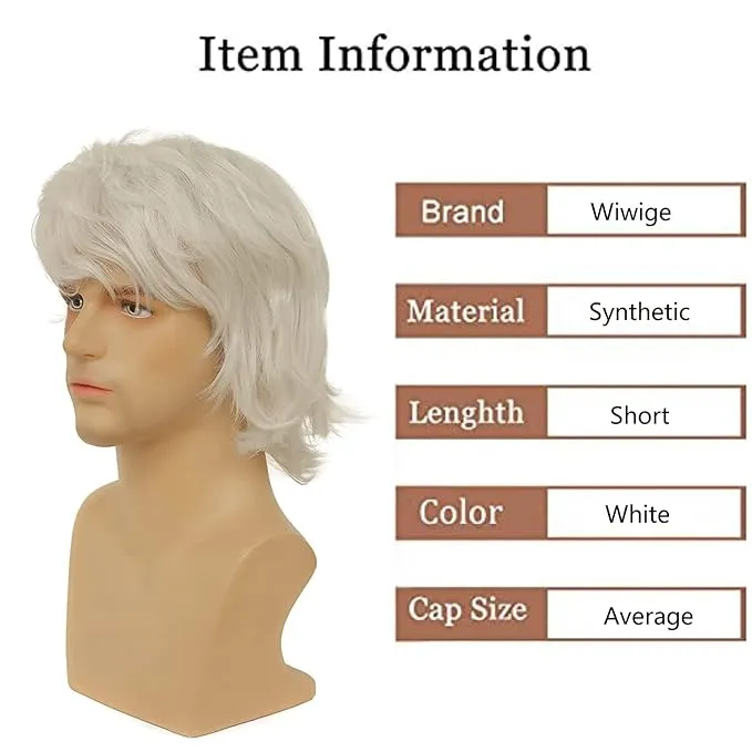 Mens Blonde Wig Short Fluffy Layered Blonde Wig Natural Synthetic Halloween ...