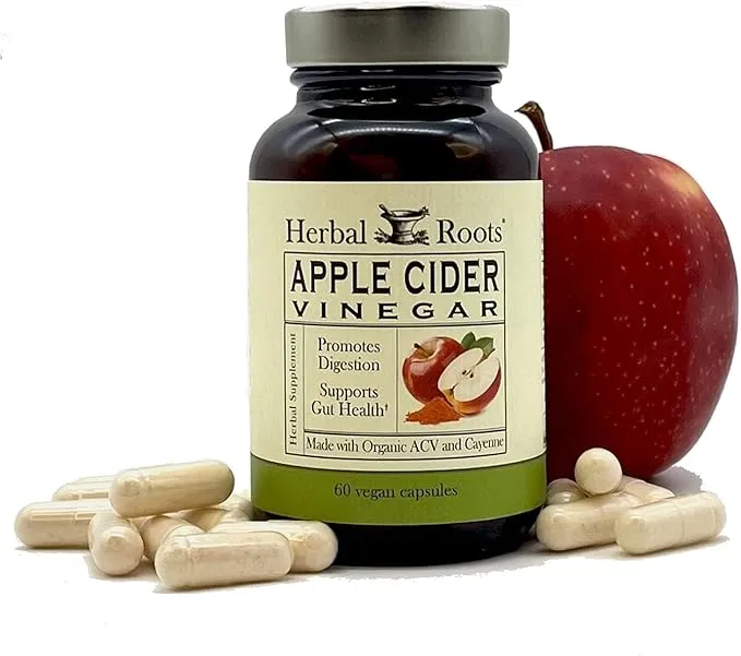 Herbal Roots Organic Apple Cider Vinegar Capsules with Mother and Organic Cay...