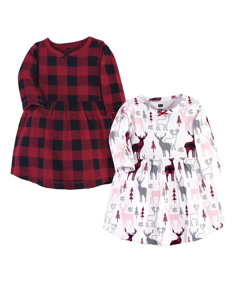 Hudson Baby Girls' Casual Dresses Deer - Red Plaid A-Line Dress Set - Newborn, Infant, Toddler & Girls