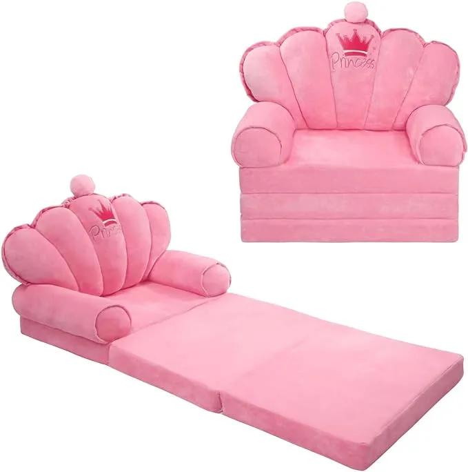 Pink Toddler Chair Kids Sofa Lounger Toddler Bed Couch for Seating,Soft Princess Comfy Foldable Kids Couch Fold Out for Toddlers,Children's Chairs Toddlers for Birthday Gift 1-5