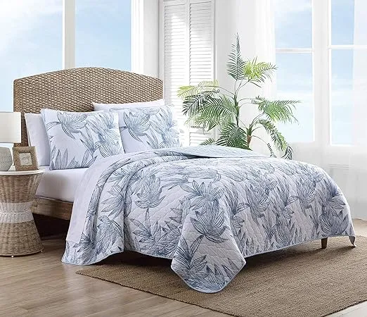 Tommy Bahama Kayo Blue Cotton Reversible Quilt Set - Twin