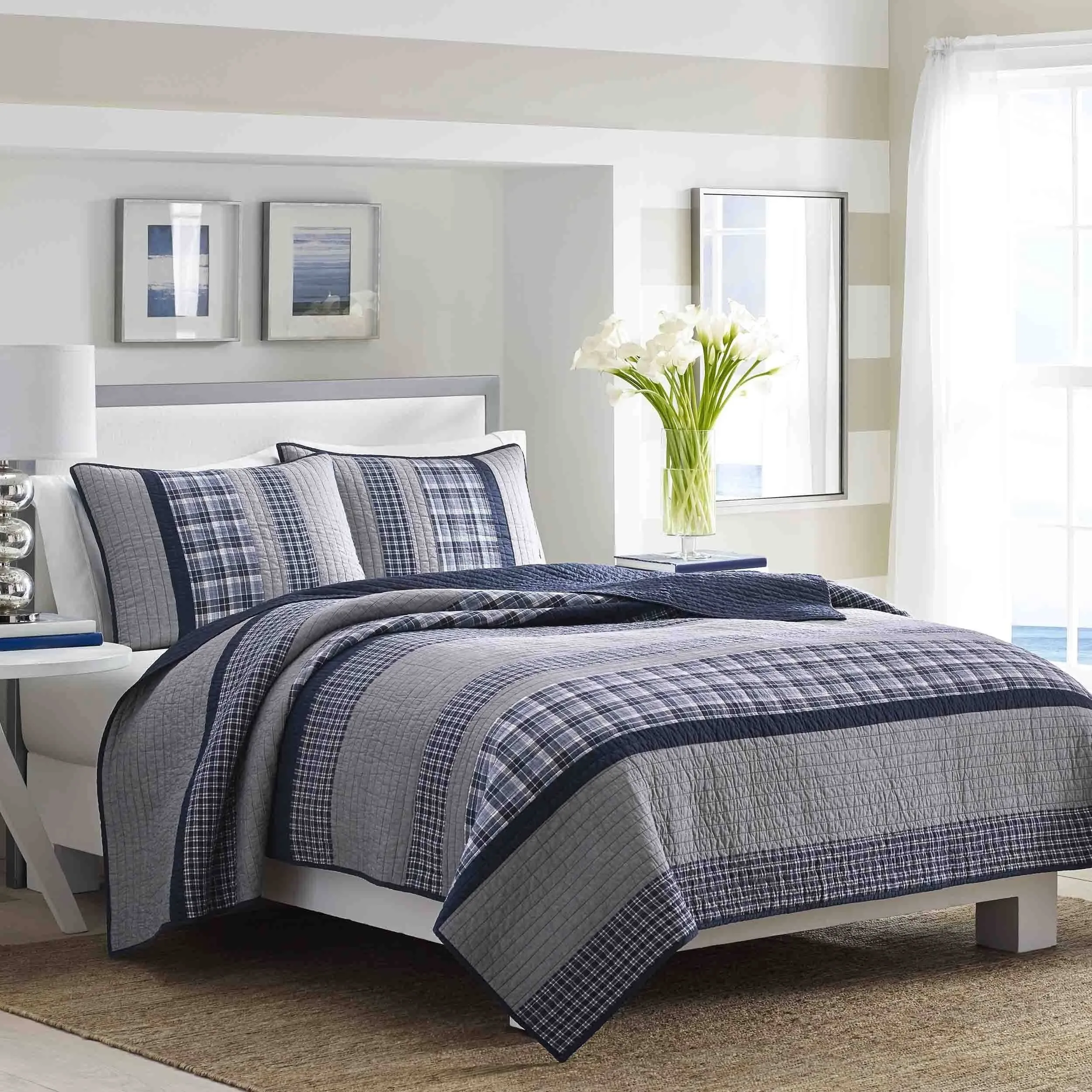 Nautica Adleson Pieced Cotton Quilt Blue Full - Queen