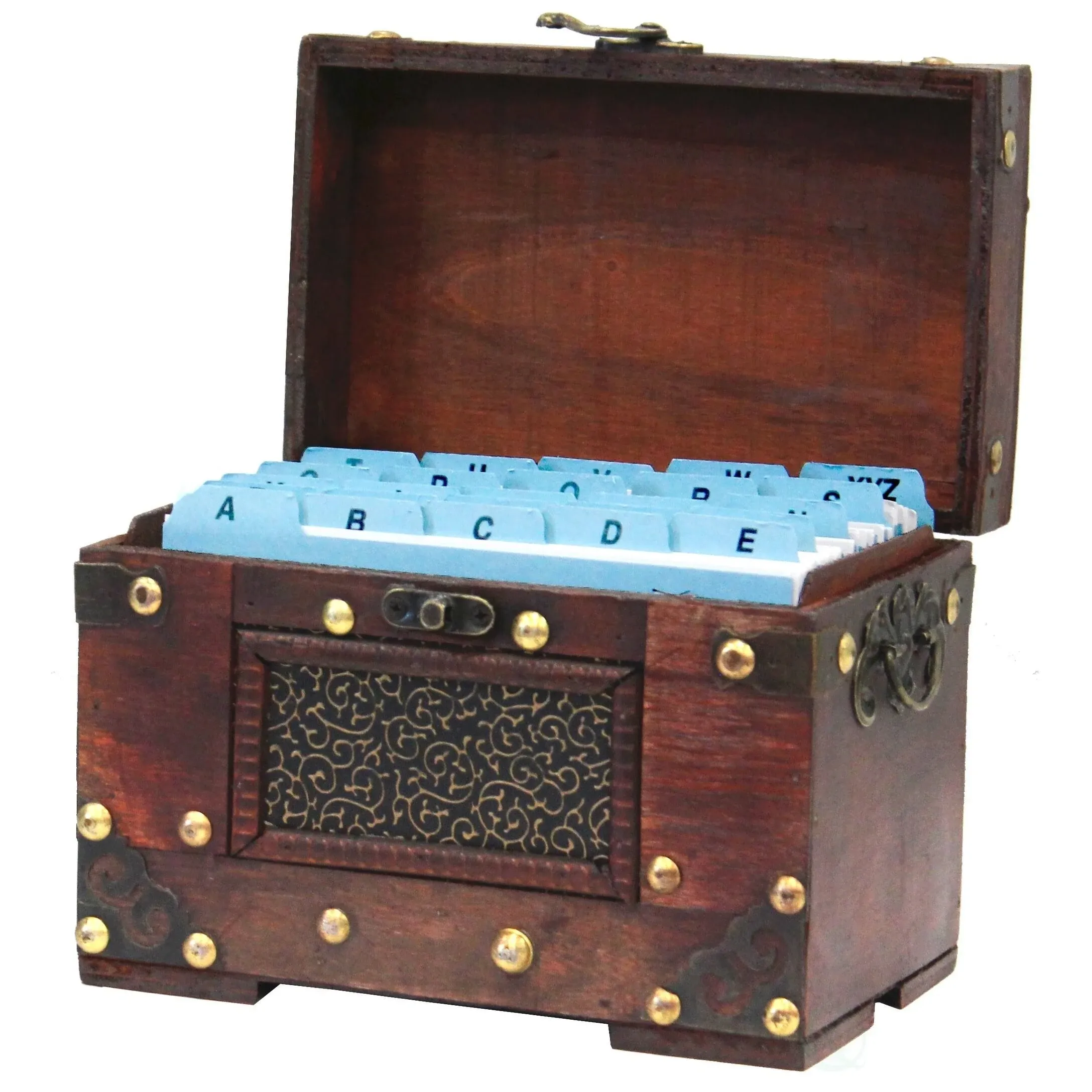 Rustic Studded Index/Recipe Card Box with Antiqued Latch (Large)