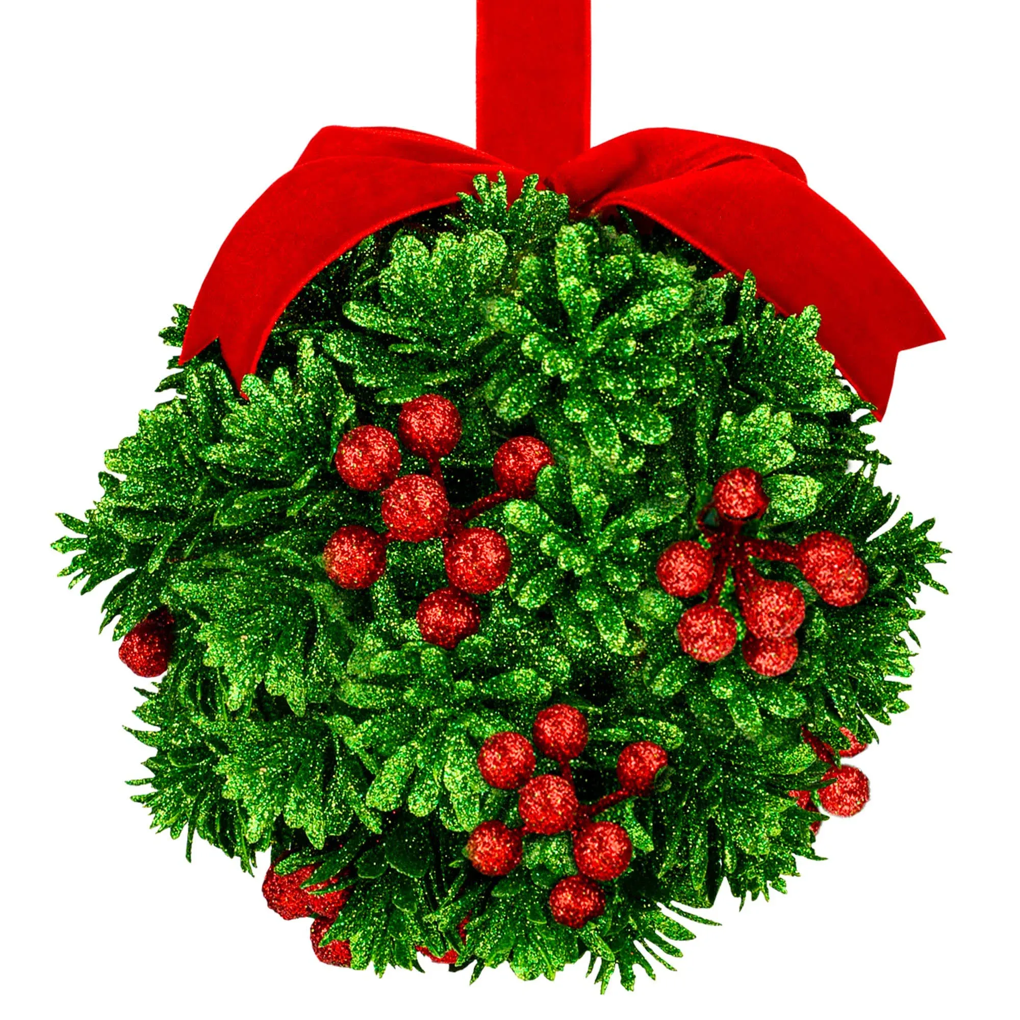 5&#034; Glitter Mistletoe Kissing Ball Christmas Ornament - Hanging Mistletoe Deco...