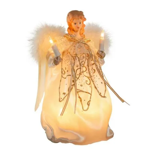 Kurt Adler 10-Light 9-Inch Ivory and Gold Angel Treetop.