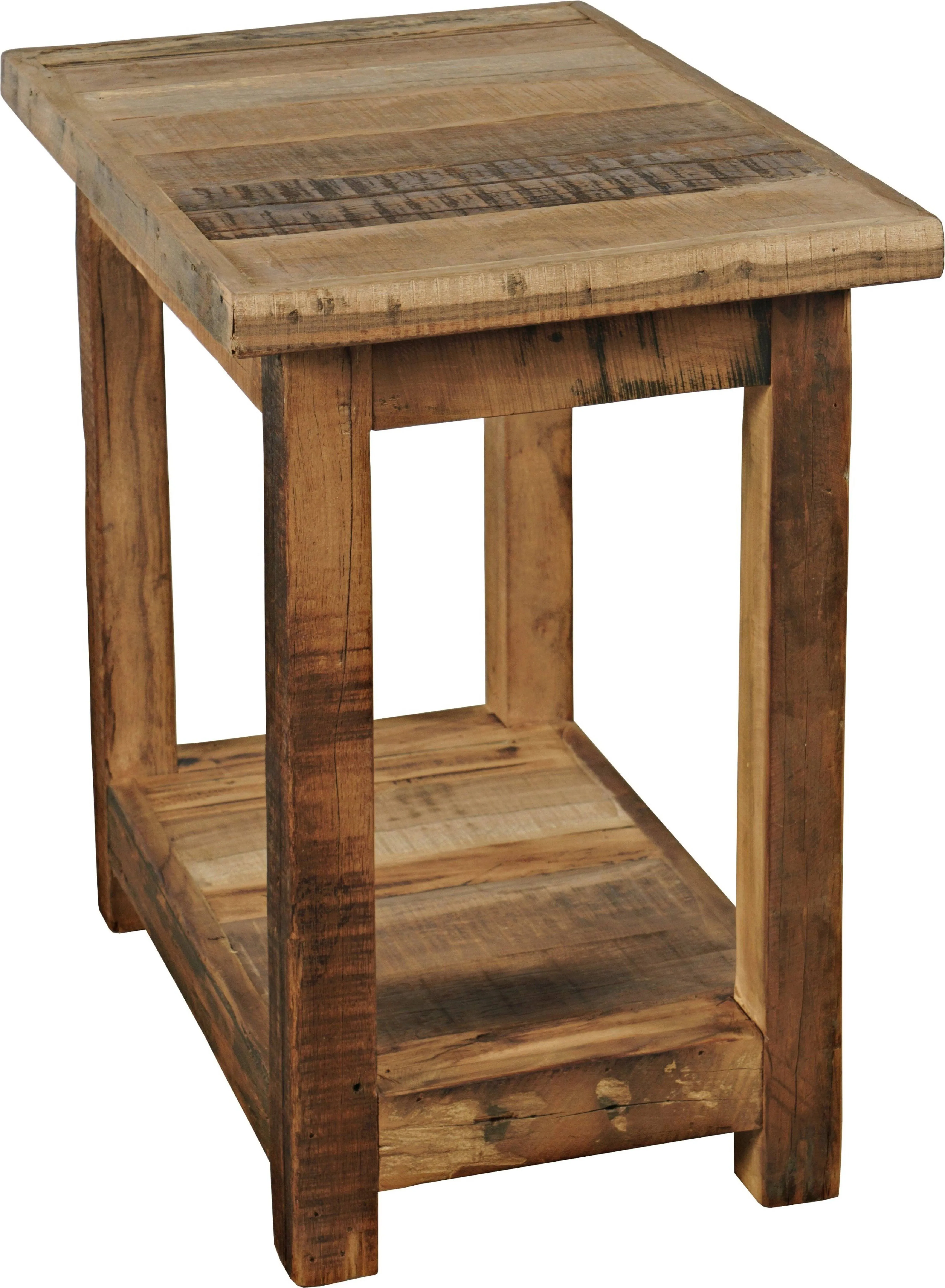 Jofran Reclamation Rustic Reclaimed Solid Wood Chairside End Table with Storage Shelf