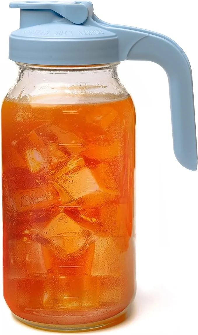 County Line Kitchen Glass Mason Jar Pitcher with Lid - Wide Mouth, 2 Quart (64 oz) - Heavy Duty, Leak Proof - Sun & Iced Tea Pitcher, Cold Brew Coffee, Breast Milk Storage, Water - Black