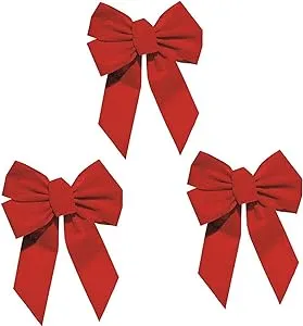 Rocky Mountain Goods Red Bow - Christmas Wreath Bow - Great for Large Gifts - Indoor/Outdoor use - Waterproof Velvet - Attachment tie Included for Easy Hanging (10-Inch 3 Pack)