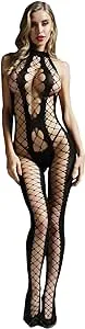 SEDEX Sexy Lingerie for Women Fishnet Bodystocking Floral Lace One Piece Fishnet Teddy Halter Cups Bodysuit Mesh Babydoll