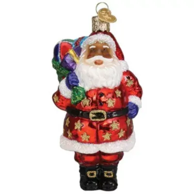 Old World Christmas Glass Blown Tree Ornament, Jolly African American Santa