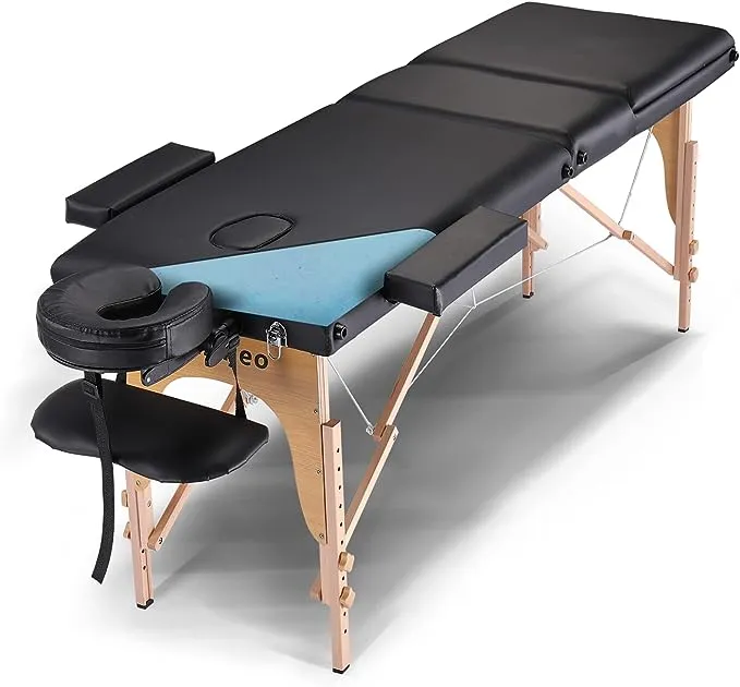 Professional Massage Table Portable Massage Bed for Spa Salon Tattoo Esthetician Lash Reiki, Adjustable Height 84" Long & 500 LBS Load Capacity, Black (2-Section)