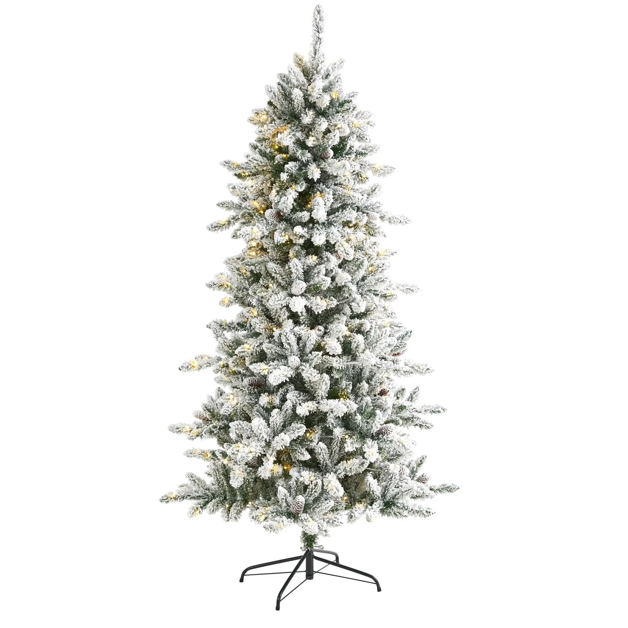 6.5&quot; Flocked Livingston Fir Artificial Christmas Tree with Pine Cones and 300 Clear Warm LED Lights