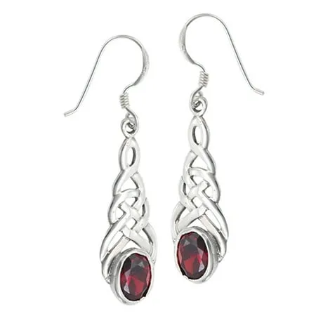 Endless Drop Dangle Celtic Knot Interwoven Simulated Garnet .925 Sterling Silver Earrings Jewelry Female