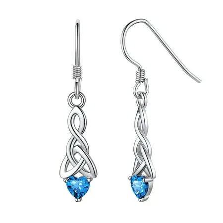 ChicSilver December Birthstone Jewelry 925 Sterling Silver Heart Dangle Earring Celtic Knot Drop Earrings