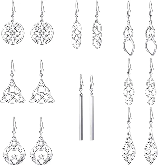 8 Pairs Celtic Knot Dangle Earrings Silver Knot Drop Earrings Hook Earrings