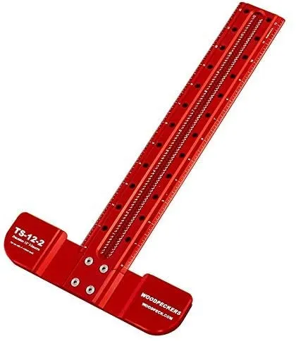 Woodpeckers T Square, 12 Inch, Precision Woodworking T-Square Ruler, Built-in Edge Support, Scribing & Shelf Pin Guides, Rack-It Mount, Made in USA