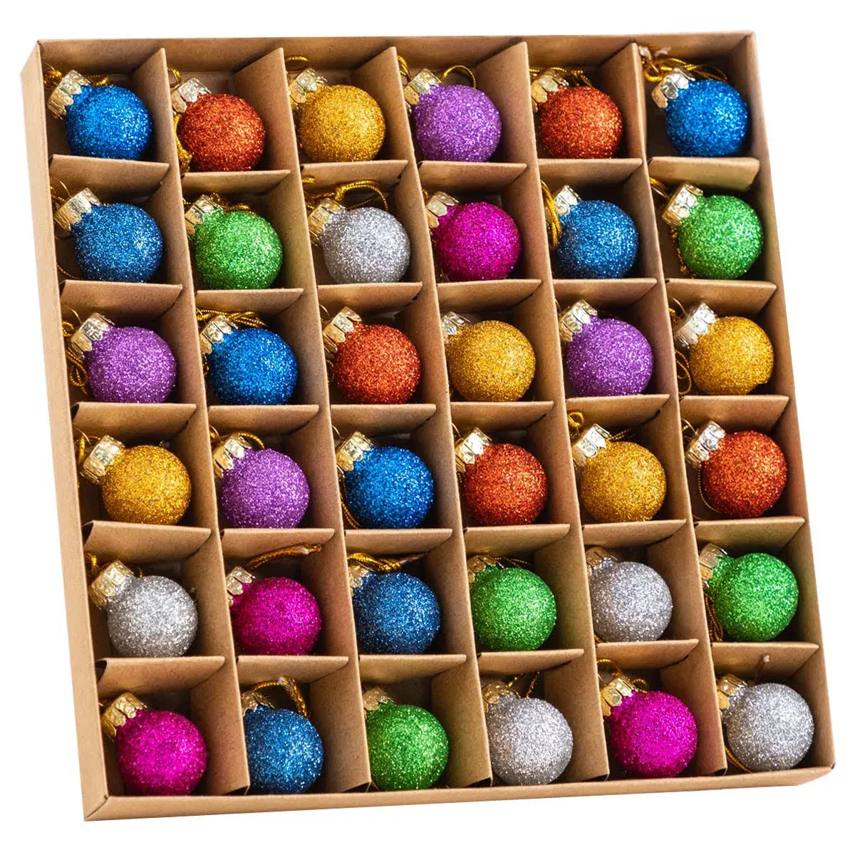 Syncfun 36 Pcs 1 Inch Christmas Mini Glitter Glass Balls Ornaments, Multicolor