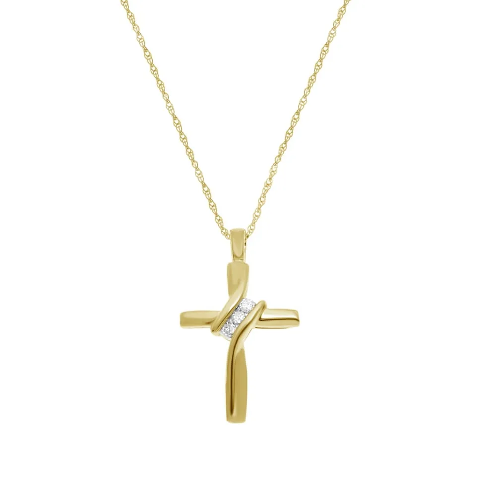 Pompeii3 10K Yellow Gold Diamond Cross Pendant Necklace