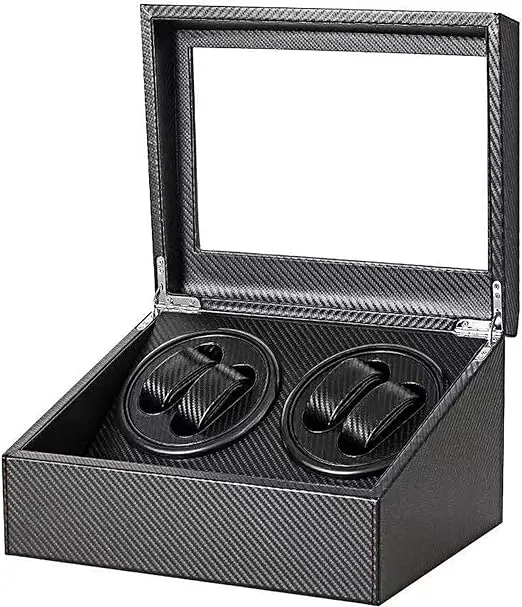 Automatic Rotation Watch Winder 4+6 Carbon Fiber Watch Display Box Case Storage Organizer 2 Motor Black (US Stock)