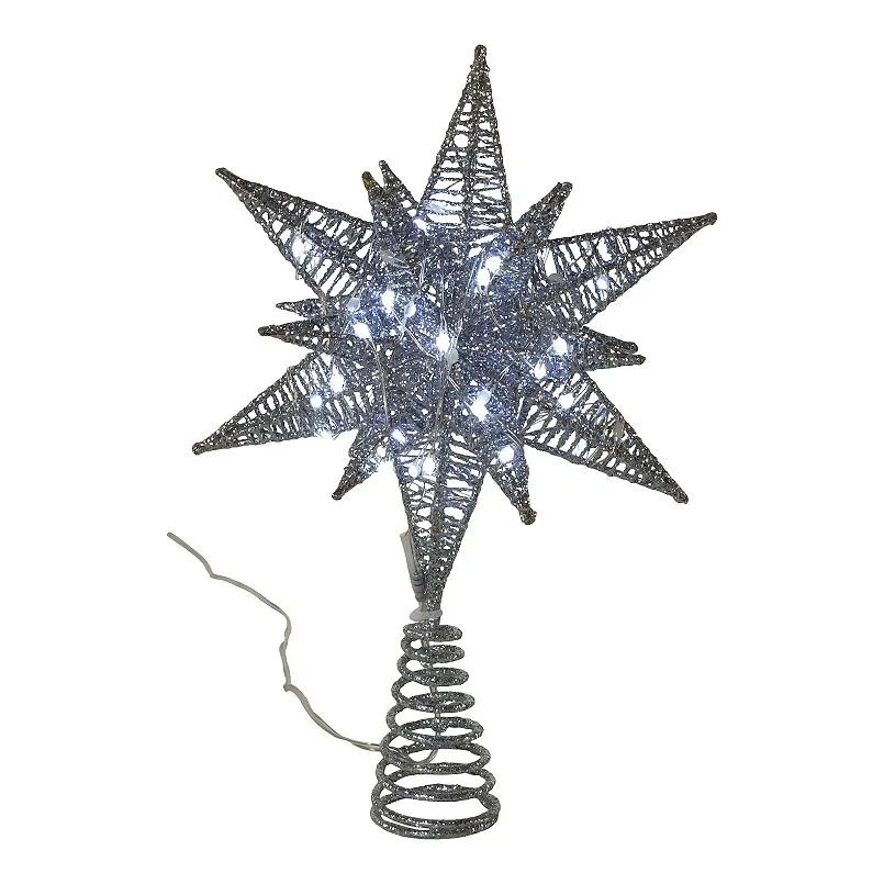 Kurt Adler Silver Starburst Twinkling LED Pre-Lit Tree Topper, Multi None