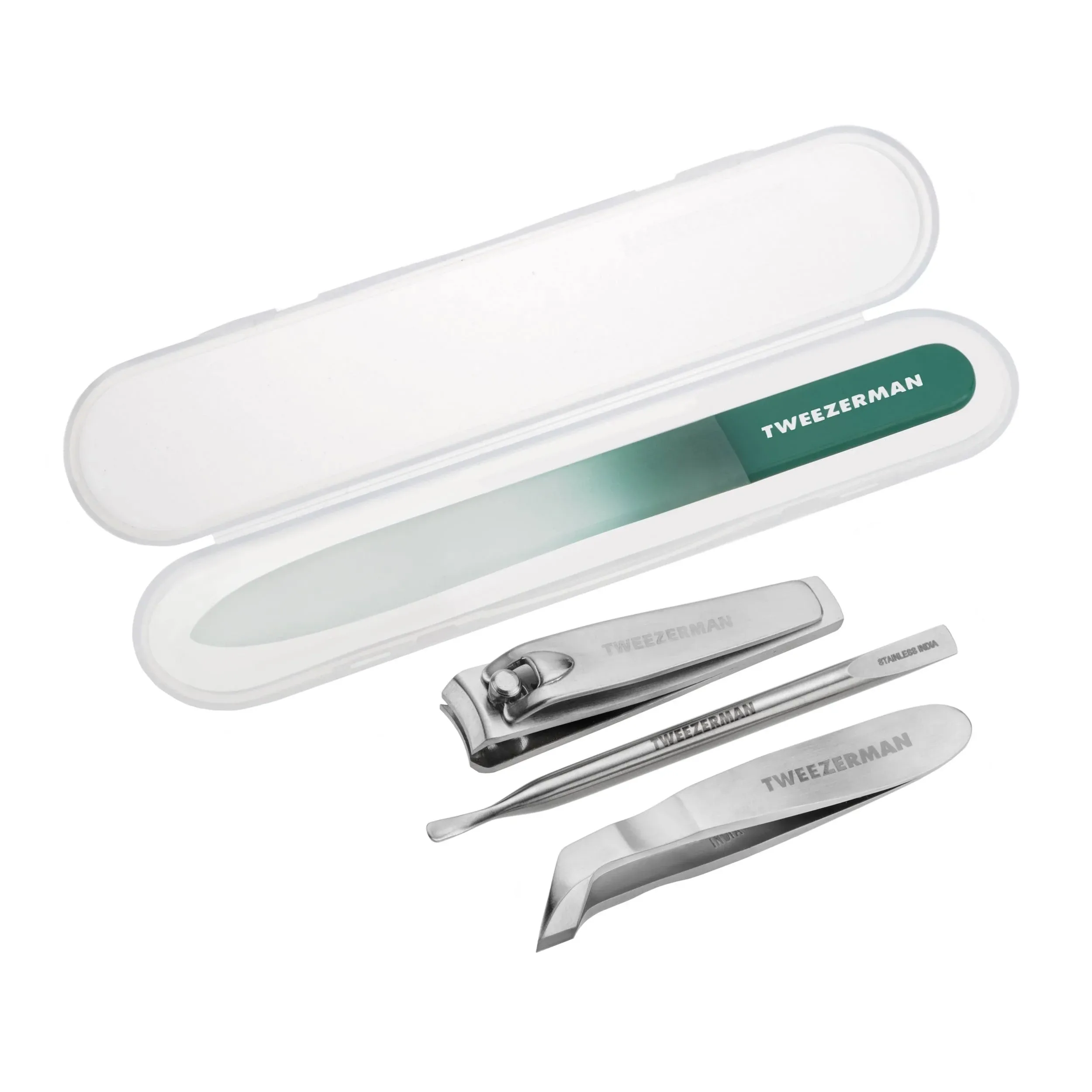 Emerald Shimmer Nail Care Set Includes Glass Nail File, Nail Clipper,