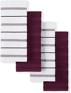 KitchenAid Albany Kitchen Towel 4-Pack Set,Cotton, Passion Red/White, 16"x26"