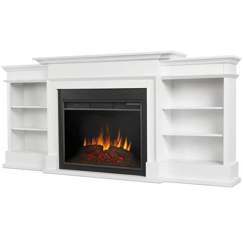 Bowery Hill Modern Wood Electric Fireplace TV Stand for TVs up to 92" in White