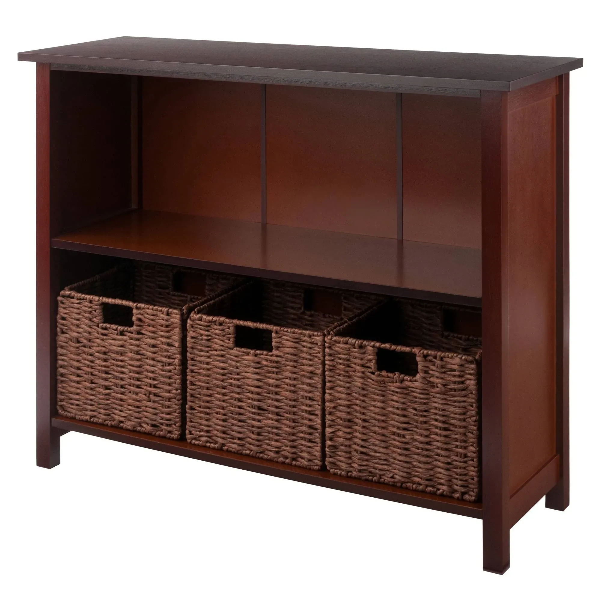 Winsome Milan 4-pc Storage Shelf with 3 Foldable Woven Baskets Walnut