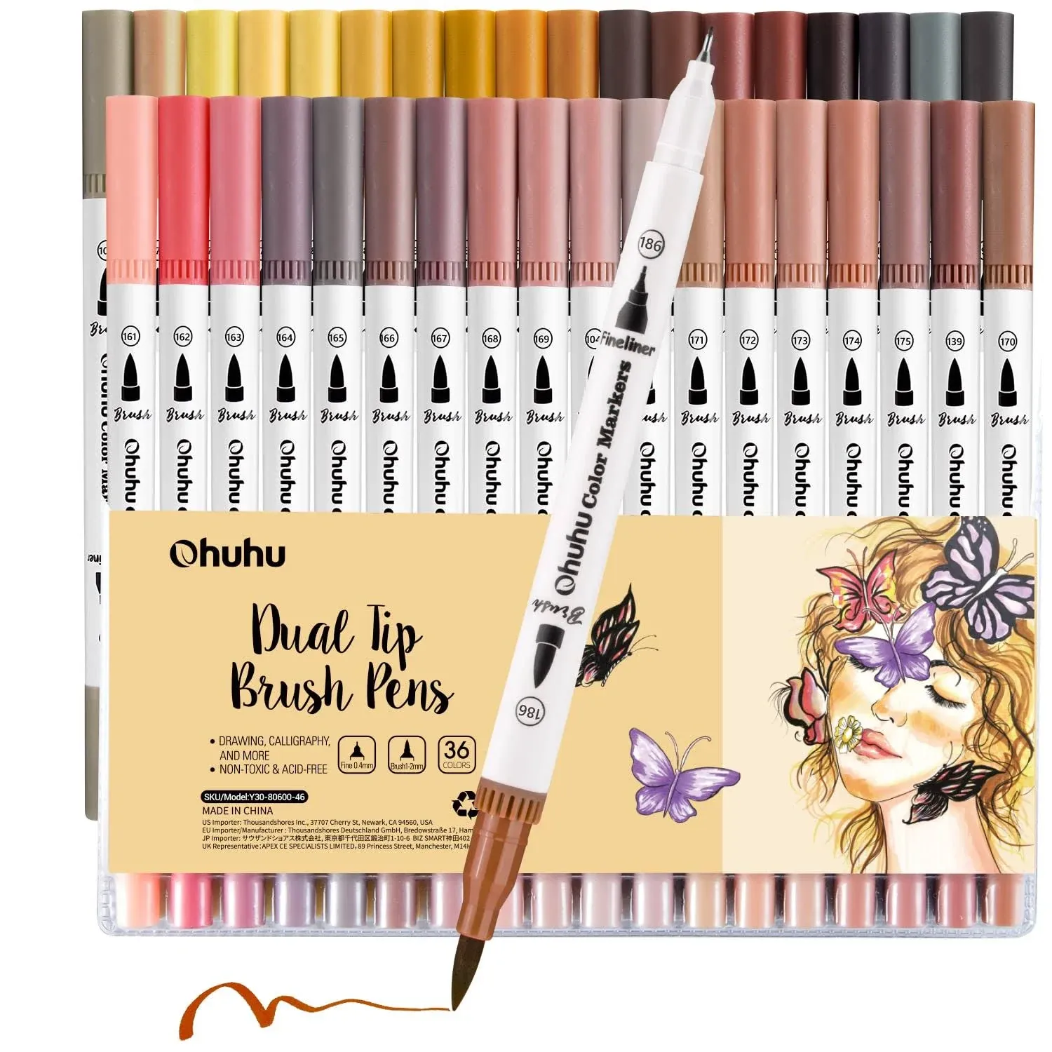 Ohuhu Skin Tone Markers 36 Colors: Dual Tip Brush and Fineliner Markers for Adult Coloring Water Based Art Skintone Marker Pens Set for Portrait Drawing Lettering Writing Calligraphy Journaling - Maui