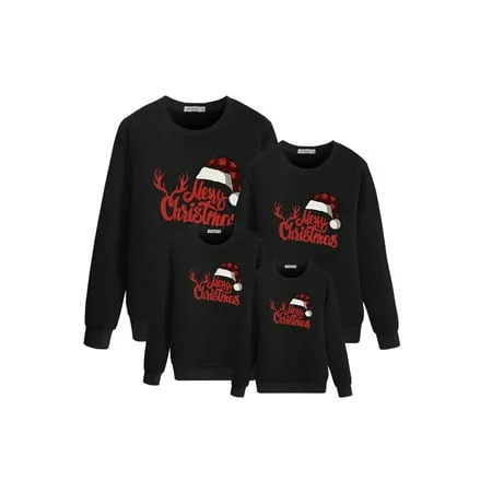 Merry Christmas Shirt for Family Long Sleeve Sweatshirt Cute Santa Hat Elk Kids Mama Dad Matching Fall Winter Outfit-Men Women Kid XMAS