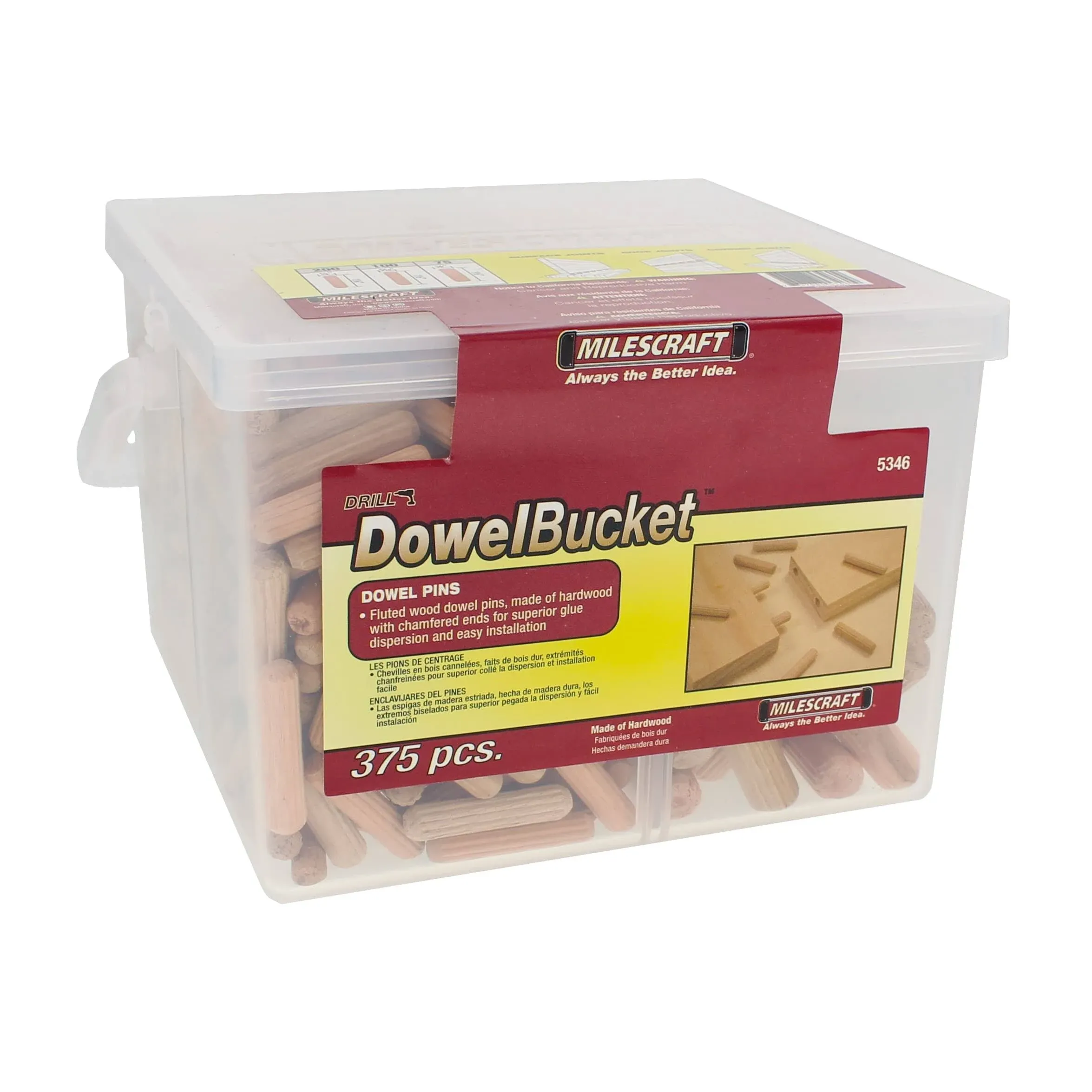 Dowel Bucket Fluted Hardwood Dowel Pins (375-Pieces)