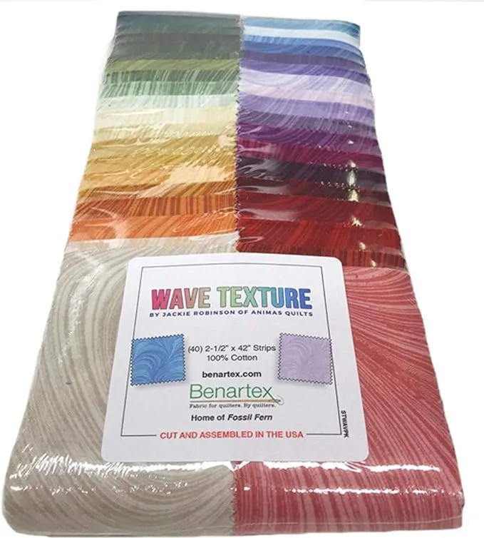 Benartex Strip-pies Wave Texture Rainbow Blender - (40) 2.5&#034; Fabric Strips