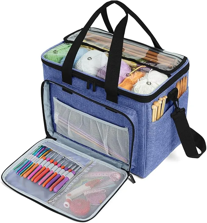 Teamoy Knitting Bag Yarn Tote Organizer with Inner Divider Sewn to Bottom for Up