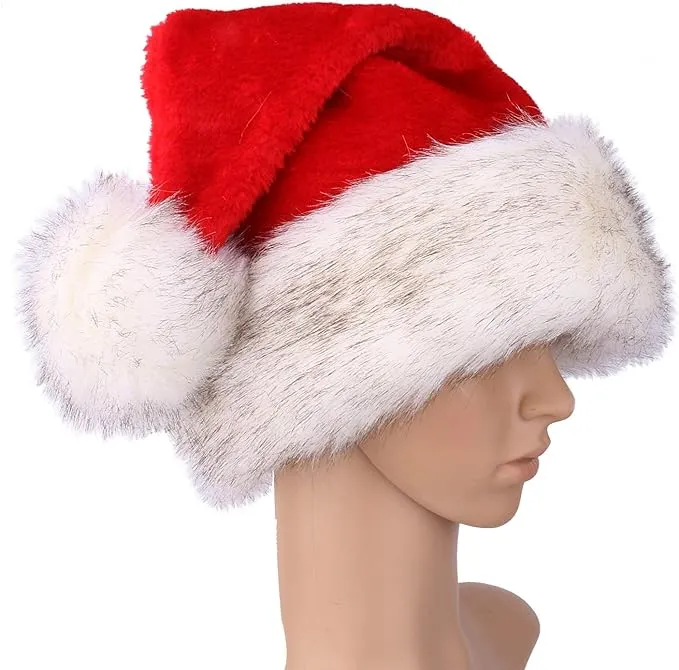 Deluxe Santa Hat Christmas Hat Santa Hats Adult Large Red White Christmas Hats for Women Men Santa Claus Hat Gorros De Navidad Holiday Party Grey Fur 30x45cm