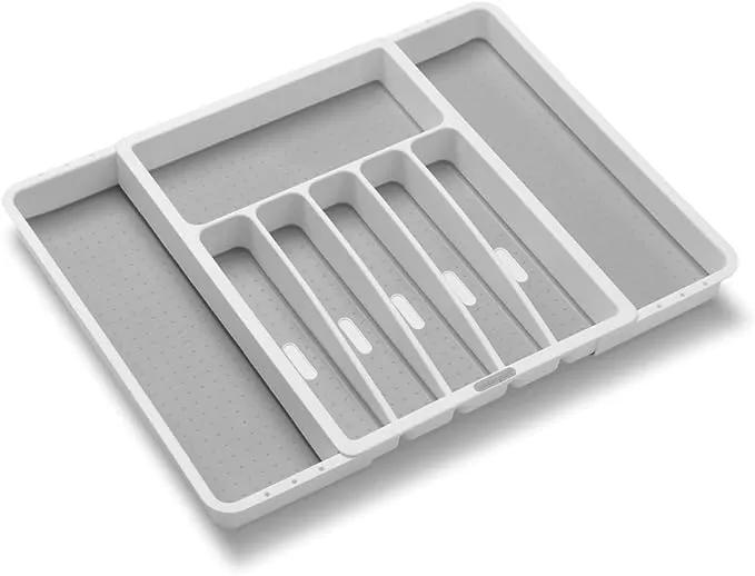 madesmart Silverware White Expandable Tray Classic Collection | 8-Compartments | Icons to Help sort Flatware, Cutlery, Utensils | Soft-Grip Lining | BPA-Free