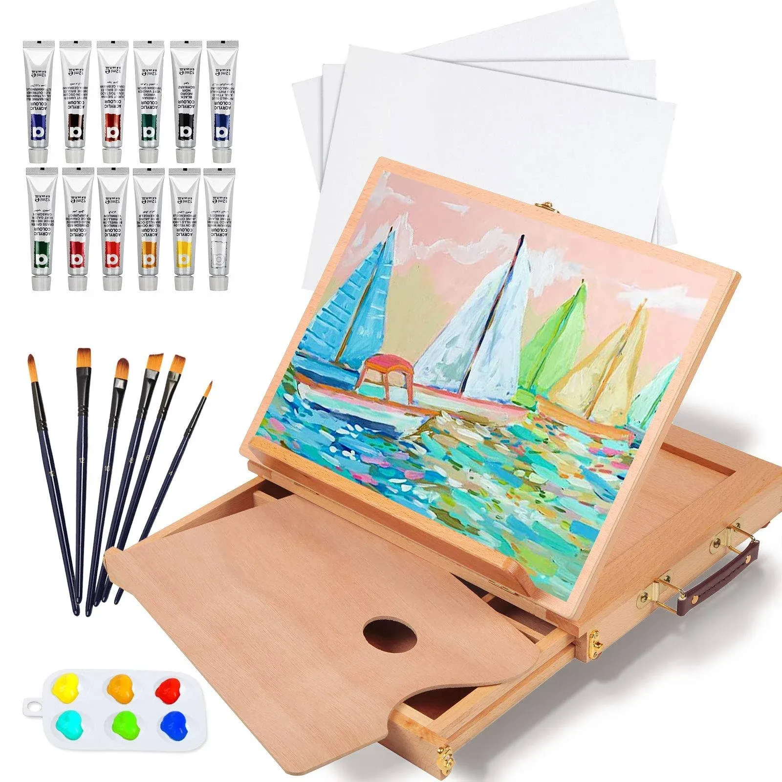 Falling in Art Tabletop Easel Set - 24 Pieces Starter Kit - Artist Acrylic Pa...