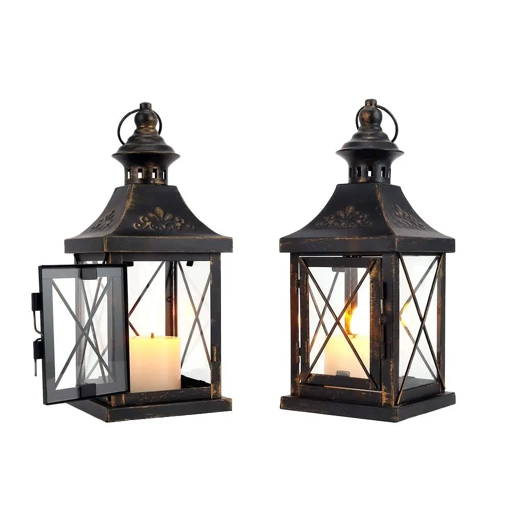 Set of 2 Decorative Candle Lantern 11&#039;&#039; High Metal Candle Holder Hanging Lantern