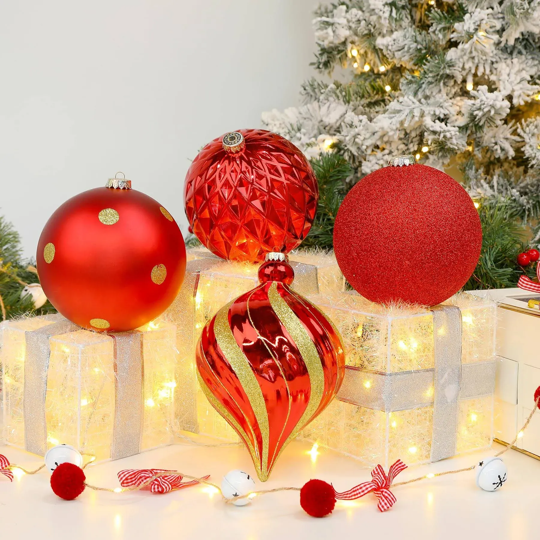 Shareconn 6 inch Large Christmas Balls Ornaments, 4pcs 150mm Christmas Ornaments ...