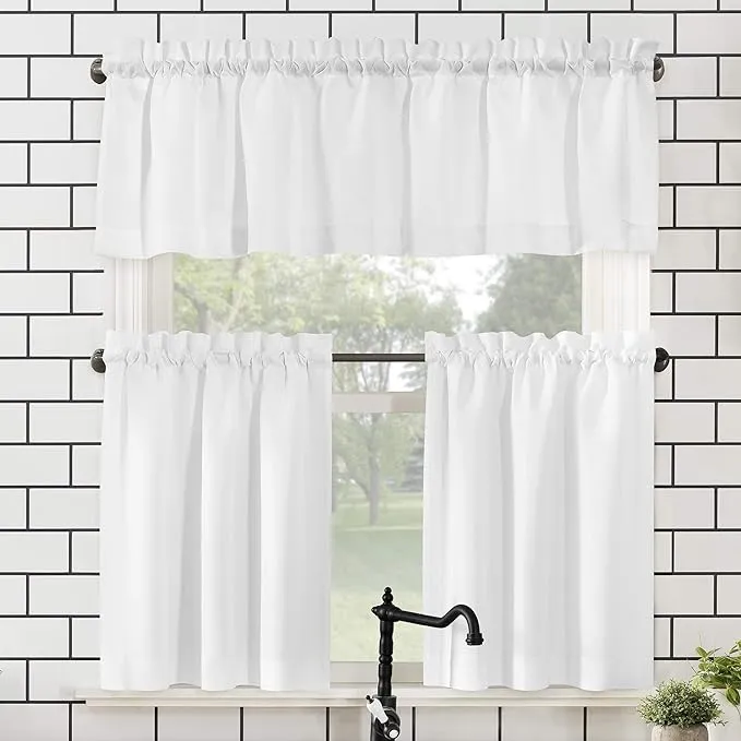 Martine Rod Pocket Caf� Curtain Set - Includes Valance &amp; Two Tiers