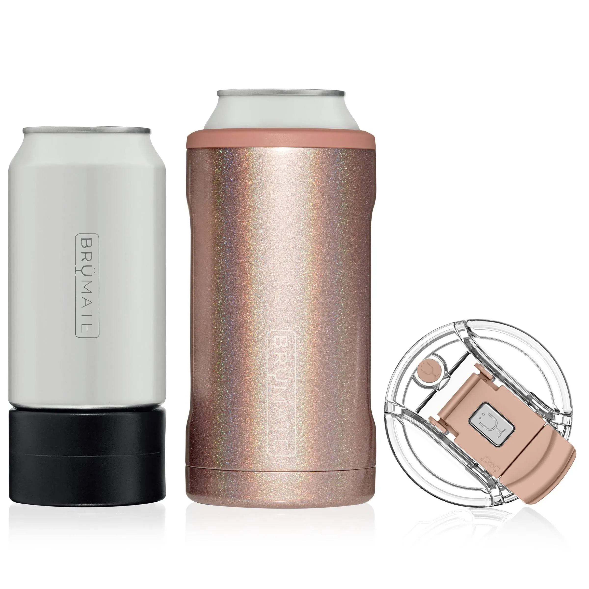 Hopsulator Trio 3-in-1 Stainless Steel Insulated Can Cooler, Glitter Rose Gold