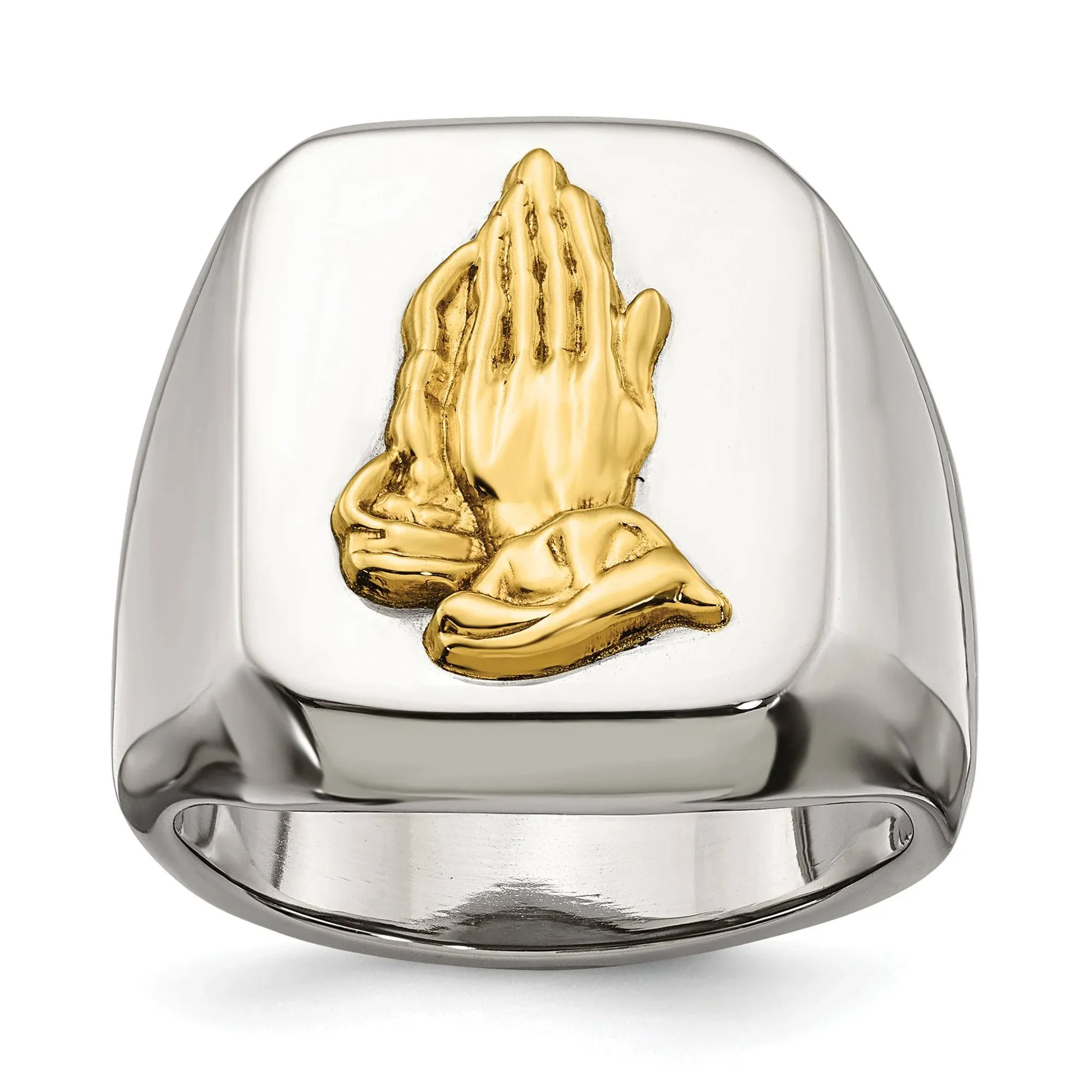 14K Gold Stainless Steel Chisel Praying Hands Ring