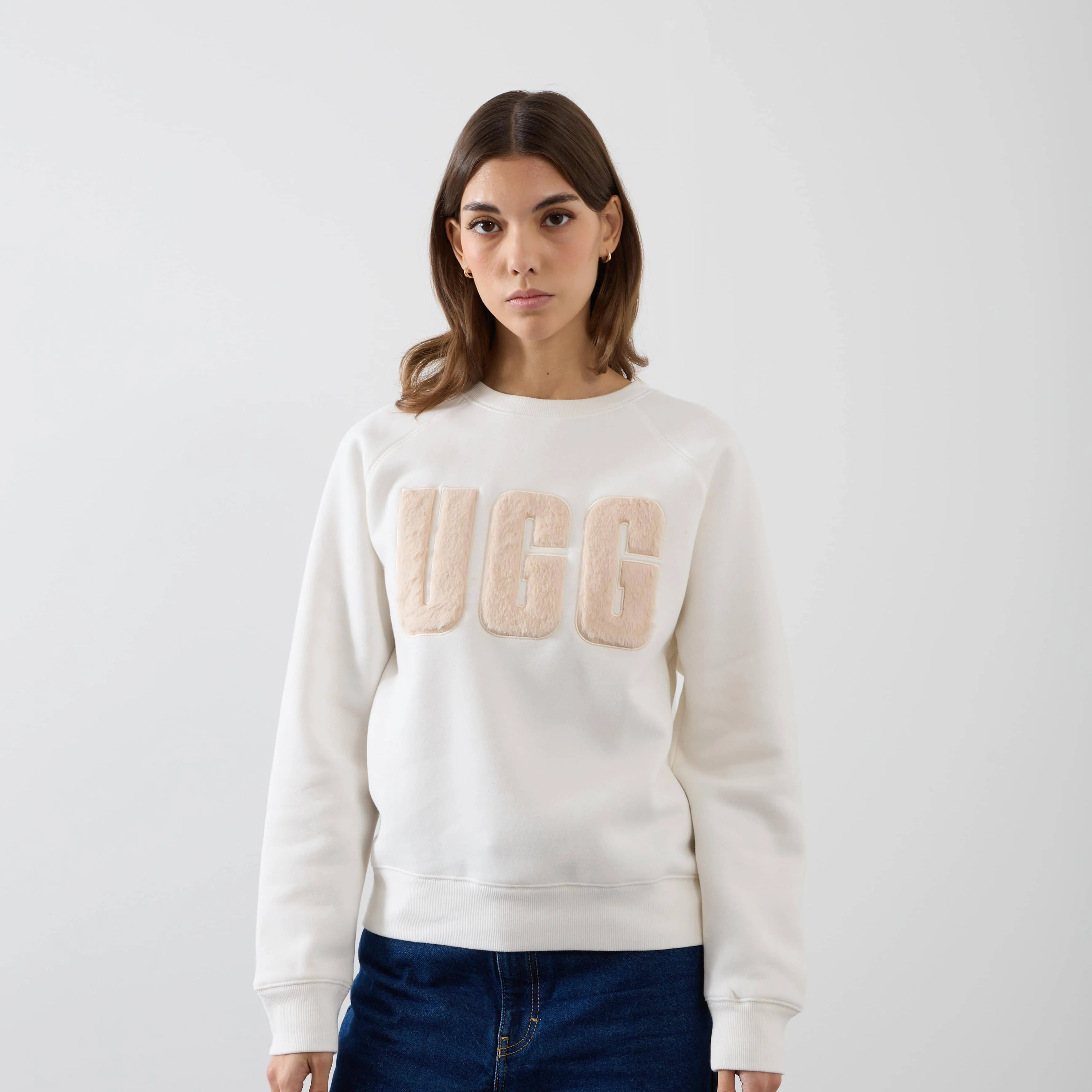 Ugg Women's The Madeline Fuzzy-Logo Crewneck Sweatshirt - Nimbus/Sand - Size XL