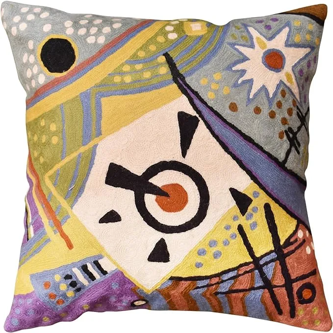 Kandinsky Cosmic III Decorative Pillow Cover Handembroidered Wool 18x18" - Contemporary - Decorative Pillows - by Kashmir Fine Arts & Crafts | Houzz