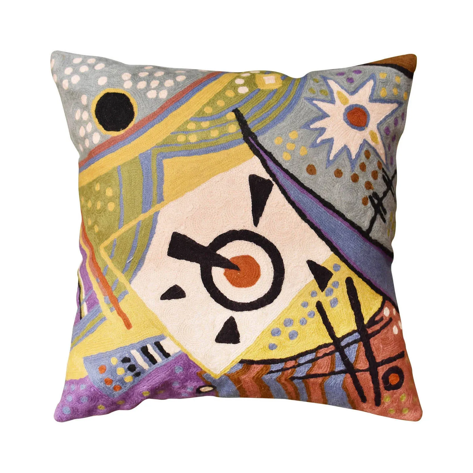 Kandinsky Cosmic III Decorative Pillow Cover Handembroidered Wool 18x18"