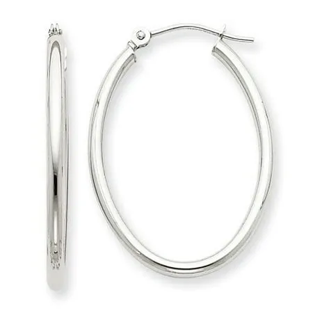 Primal Gold 14K White Gold 2mm Oval Tube Hoop Earrings