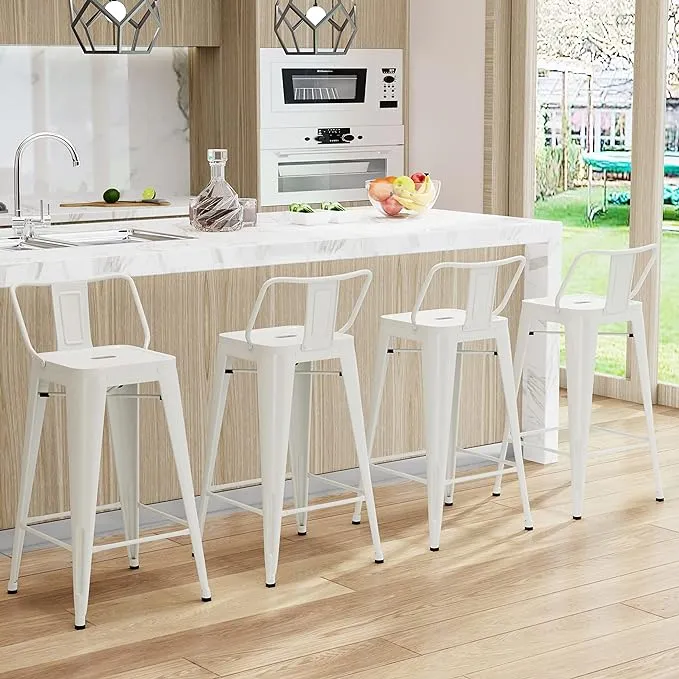 Andeworld 26 inch Low Back Distressed White Bar Stools Metal Barstools Counter ...